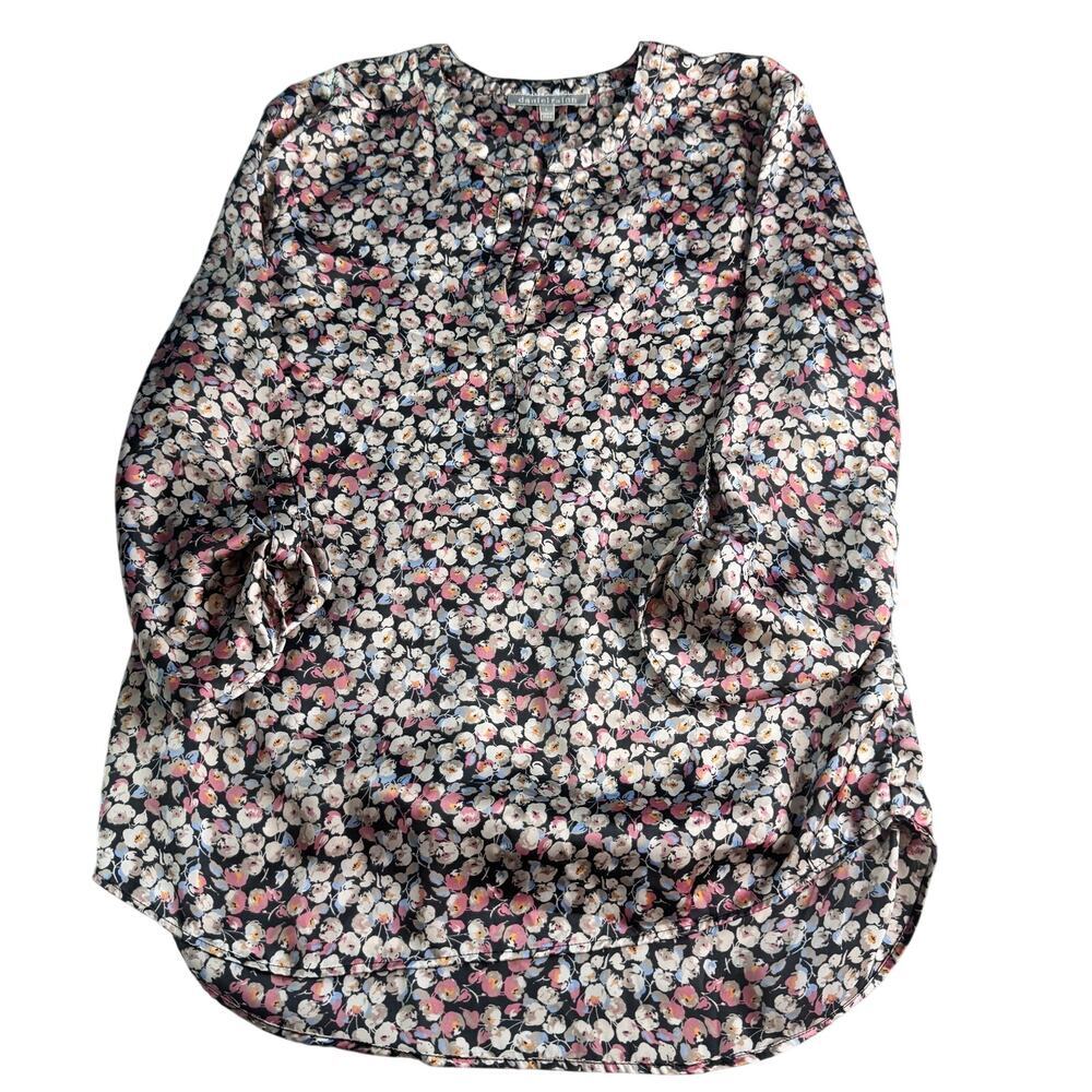 Daniel Rainn Floral High Low Blouse Womenâs Large Silky Long Sleeve Popover Top